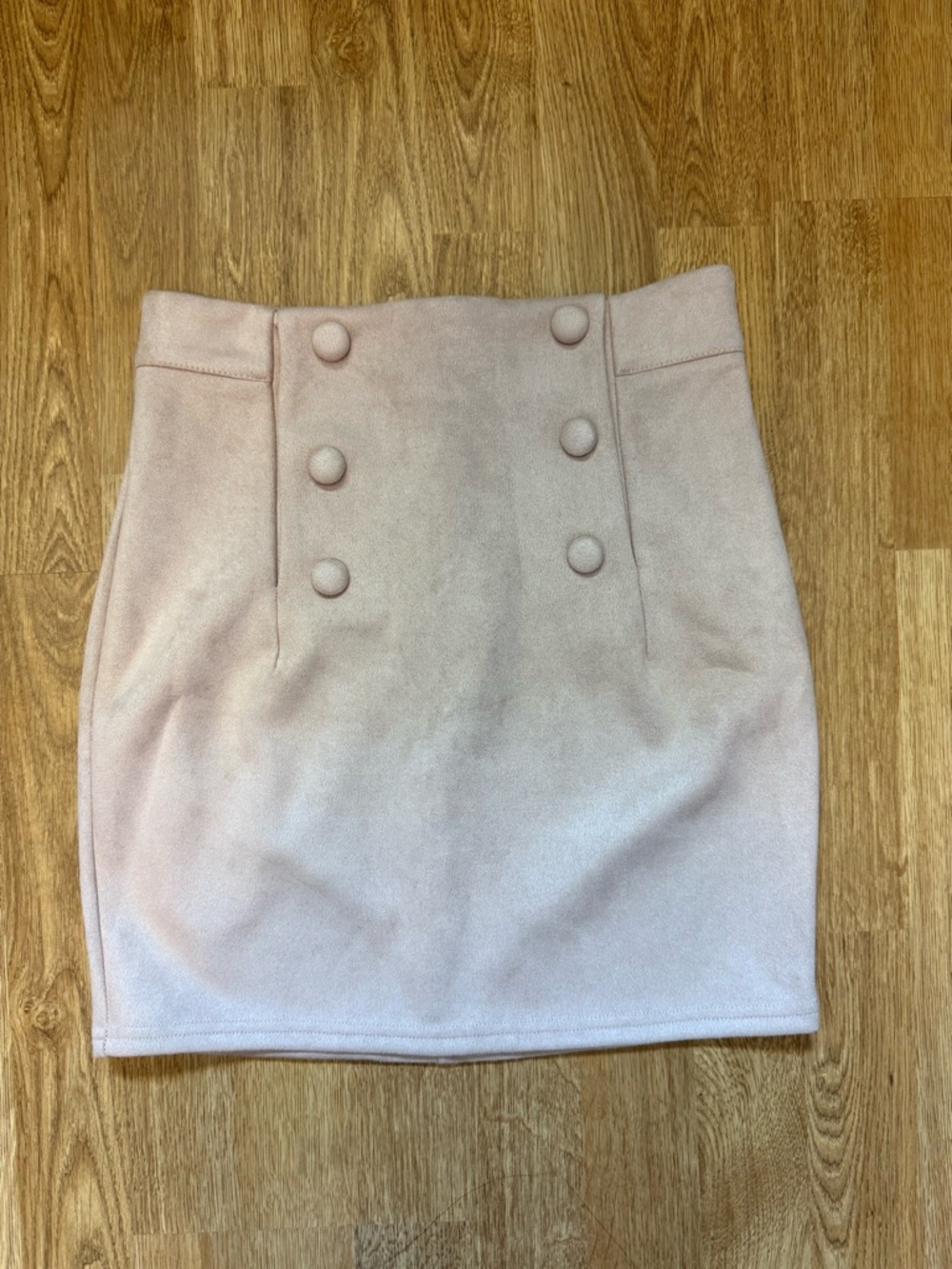 Double-Button Mini Skirt in Pale Pink